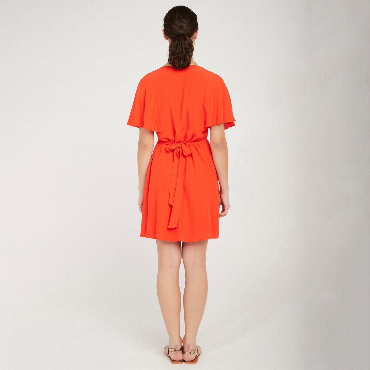 Платье-миди LaRedoute Расклешенное короткие рукава 44 красный, размер 44 - фото 2