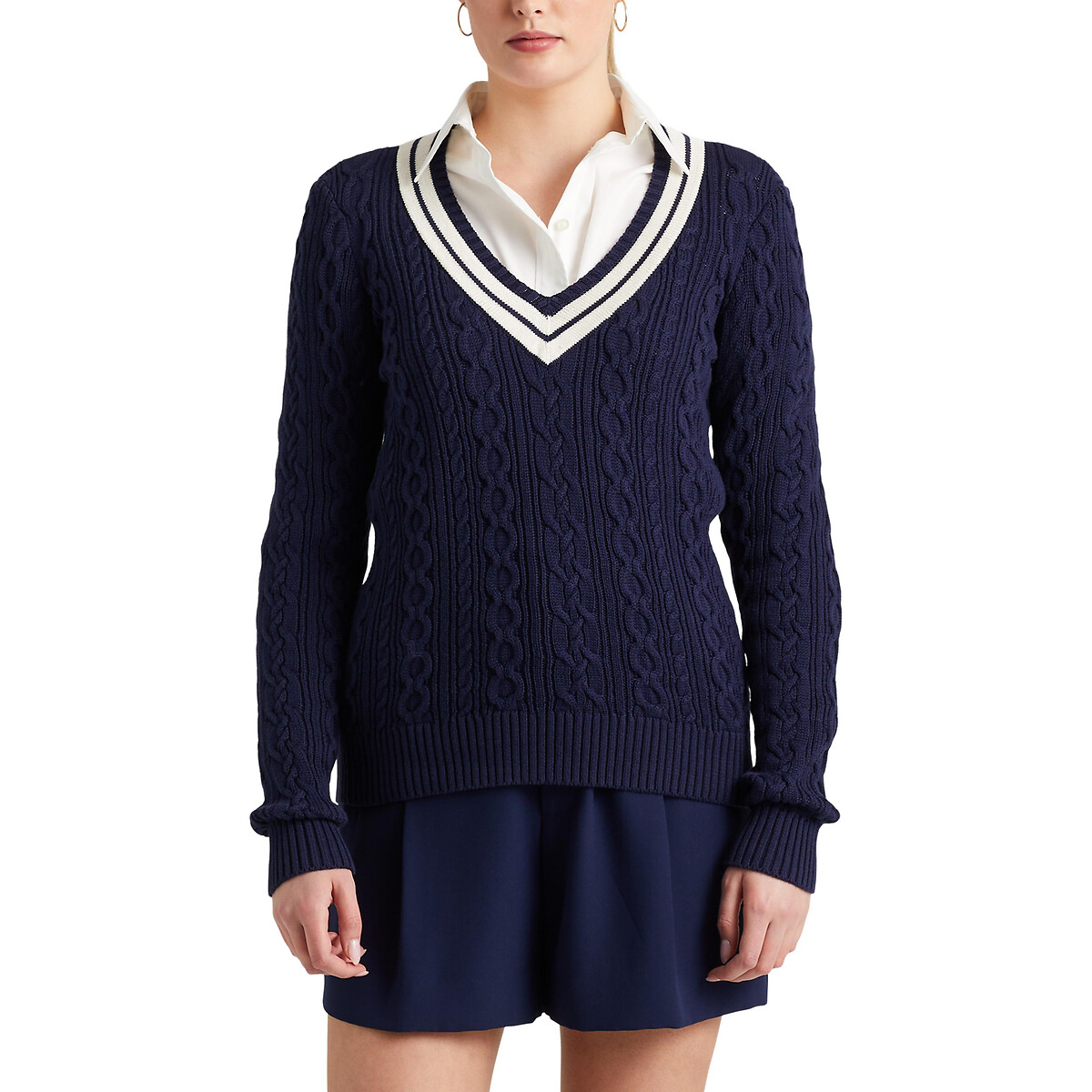 Пуловер с витым узором M синий пуловер с v образным вырезом из льна