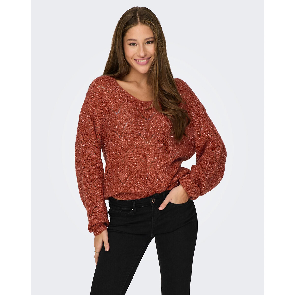 Пуловер из ажурного и блестящего трикотажа  M оранжевый LaRedoute, размер M - фото 1