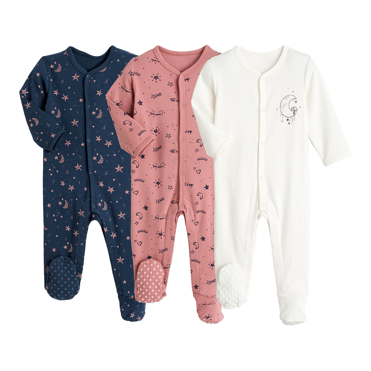 Комплект из 3 пижама из Биохлопка 0 мес-2 лет рожденные раньше срока - 45 см розовый
