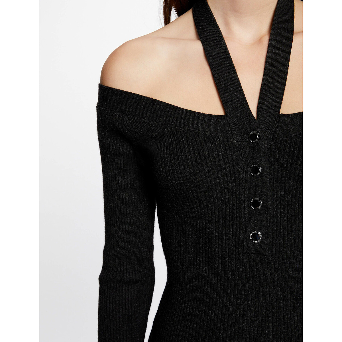 Платье-пуловер приталенное длинные рукава  XS серый LaRedoute, размер XS - фото 3