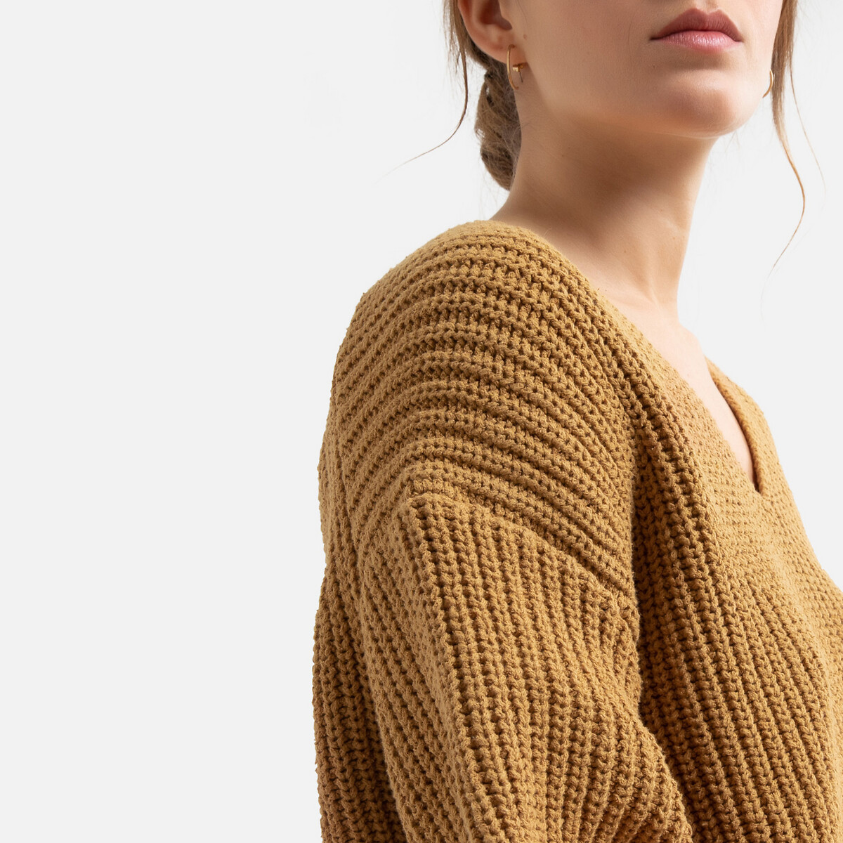 Пуловер La Redoute С V-образным вырезом из плотного трикотажа XS каштановый, размер XS - фото 3