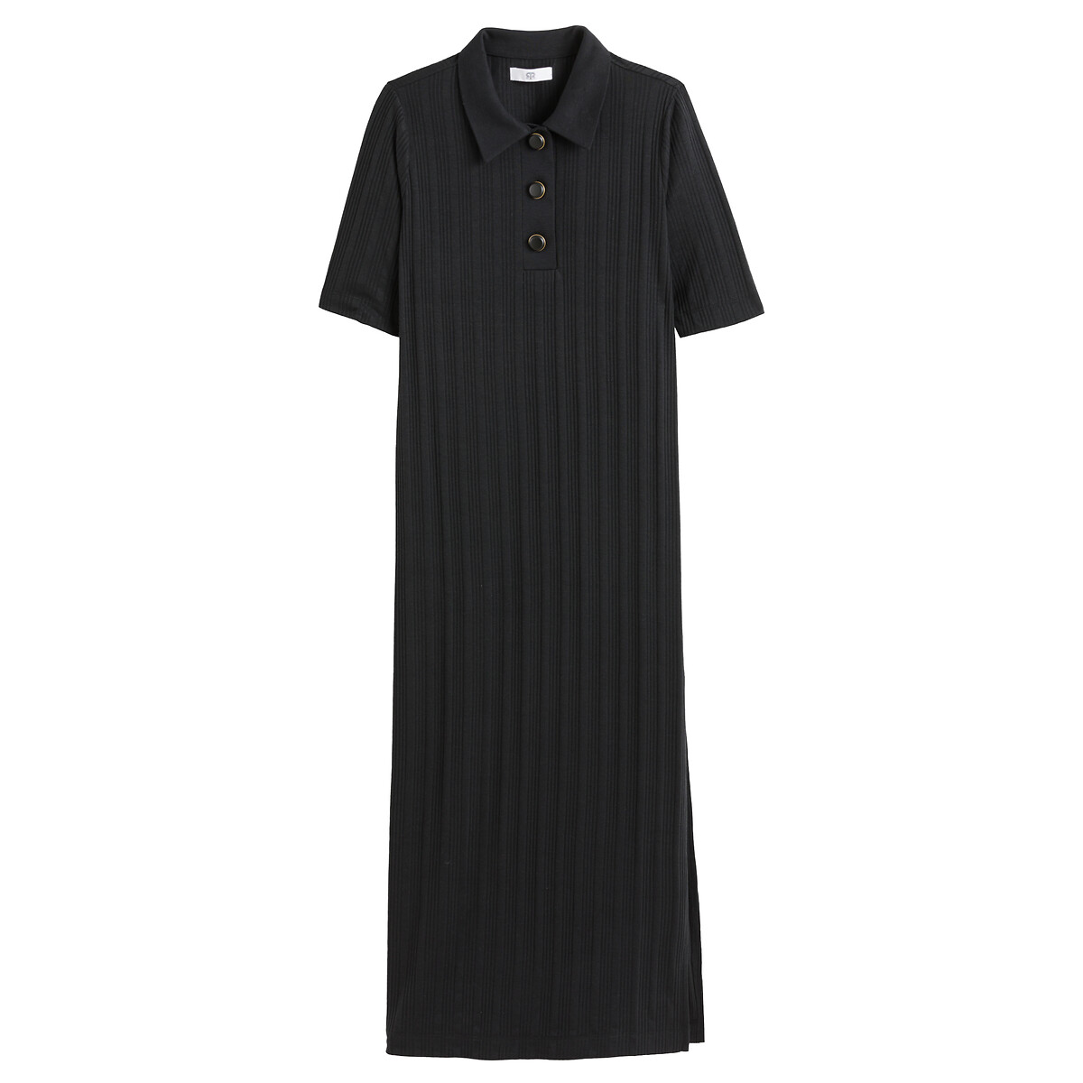 Платье Длинное с воротником поло из рифленого трикотажа S черный LaRedoute, размер S - фото 5