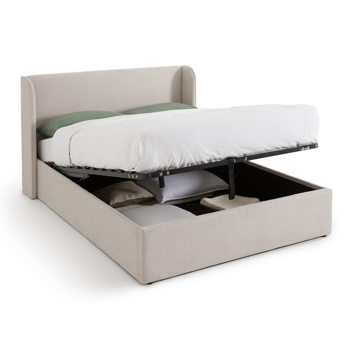 Кровать с ящиком для хранения и подъемным основанием Nasik  160 x 200 см бежевый LaRedoute, размер 160 x 200 см - фото 1