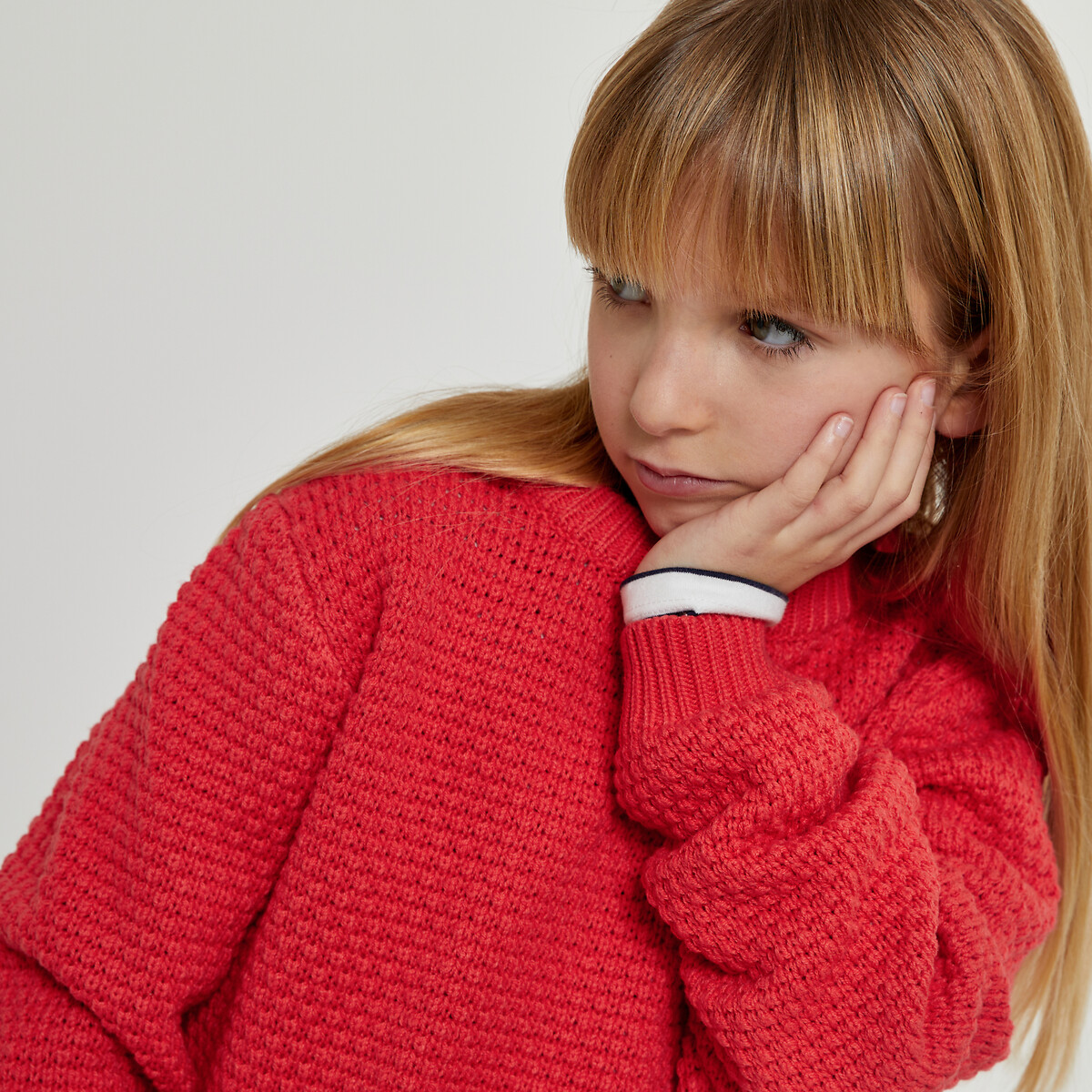 Пуловер с круглым вырезом из оригинального объемного трикотажа 12 лет -150 см красный пуловер в полоску с круглым вырезом из объемного трикотажа 5 лет 108 см бежевый