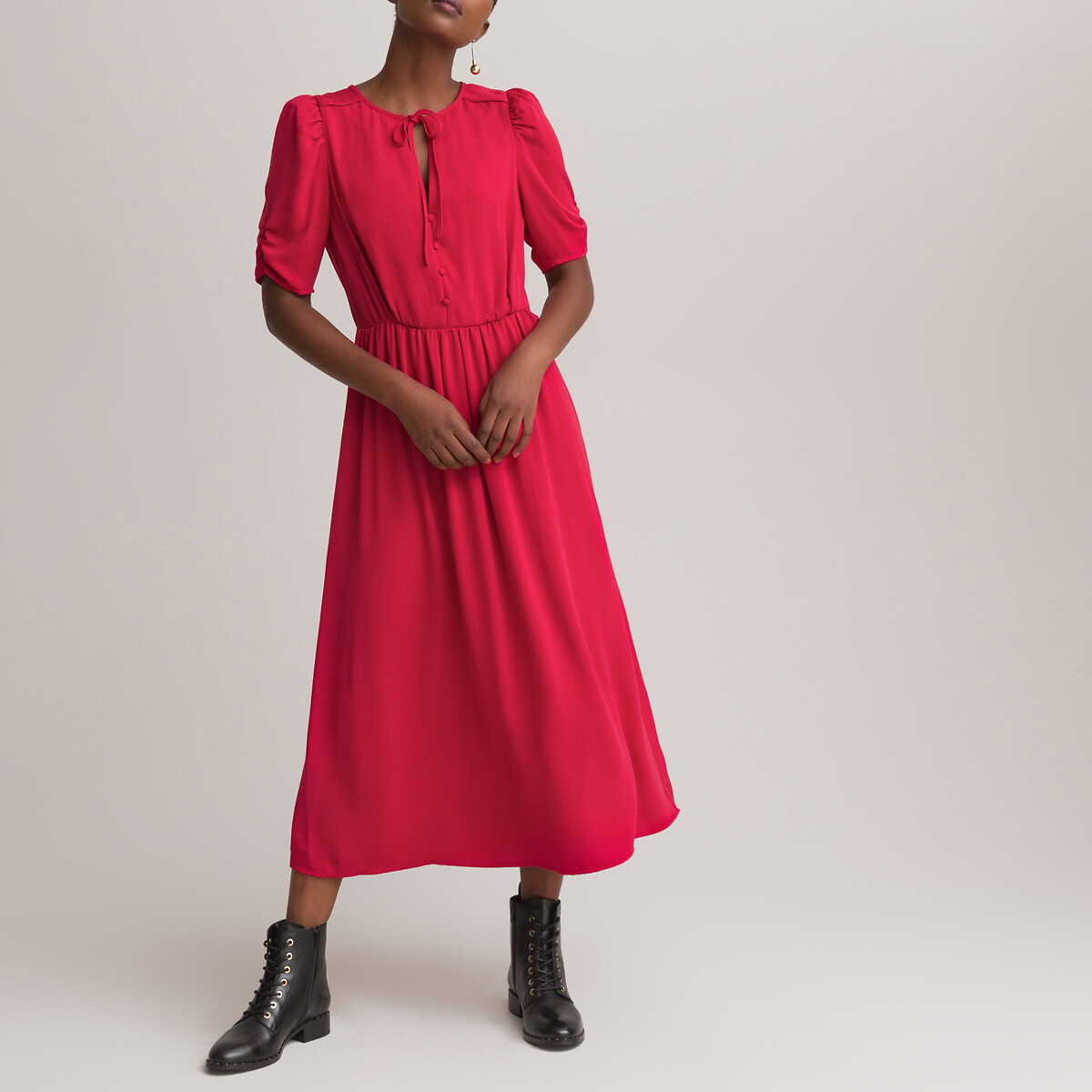 Платье LaRedoute С V-образным вырезом и короткими рукавами 52 красный, размер 52 - фото 2