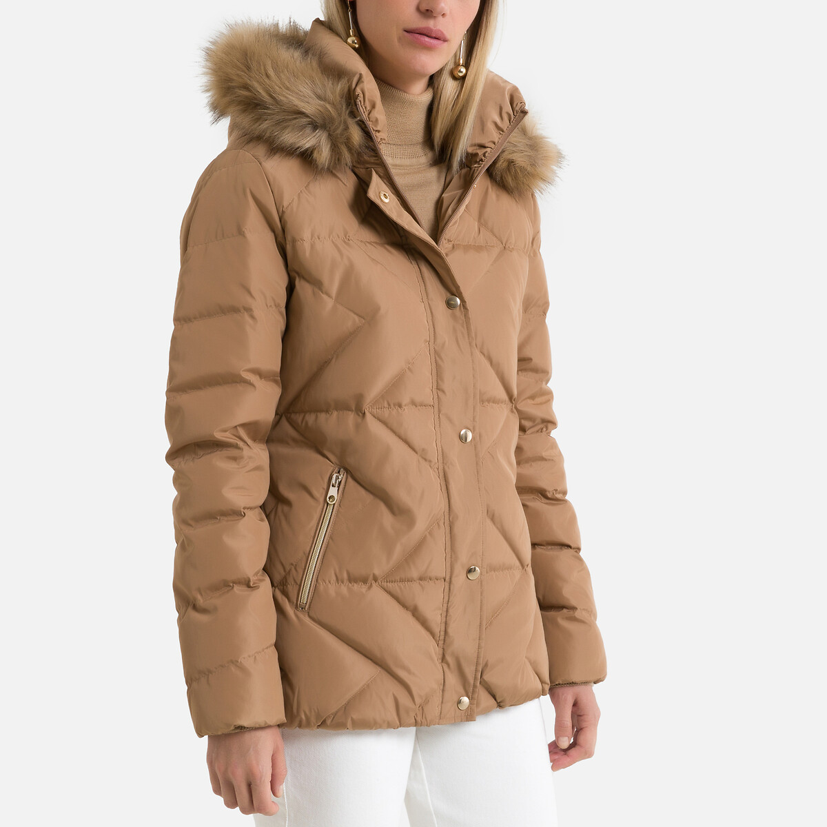 Куртка LaRedoute Стеганая с капюшоном зимняя модель 38 (FR) - 44 (RUS) бежевый, размер 38 (FR) - 44 (RUS) Стеганая с капюшоном зимняя модель 38 (FR) - 44 (RUS) бежевый - фото 1