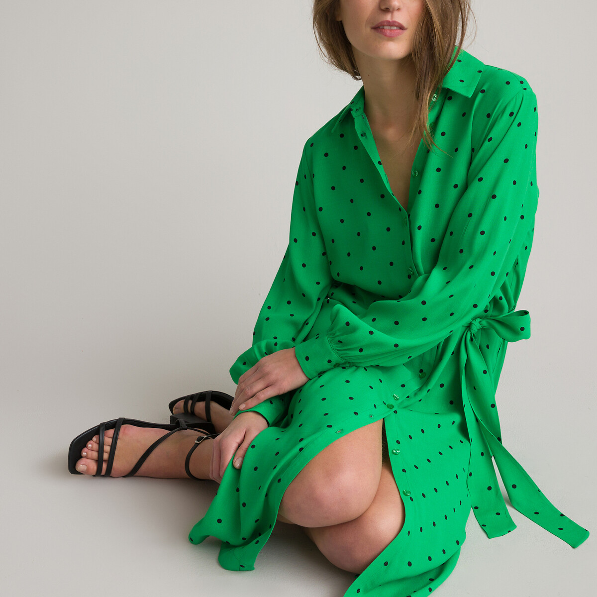 Платье-рубашка Длинное длинные рукава с напуском 48 зеленый