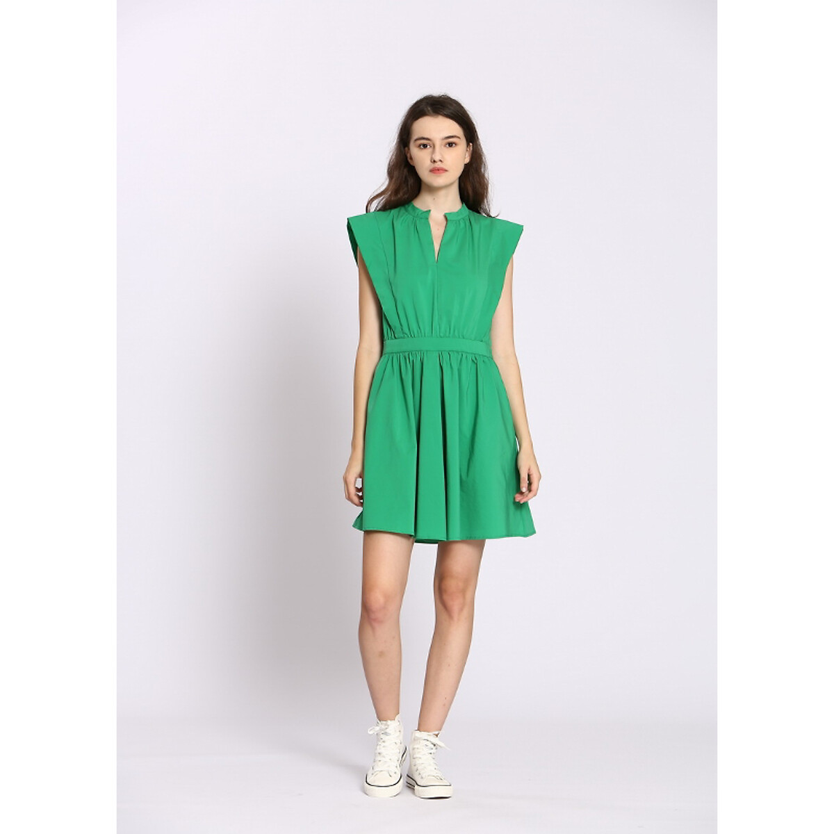 Платье Короткое расклешенное с короткими рукавами 2(M) зеленый