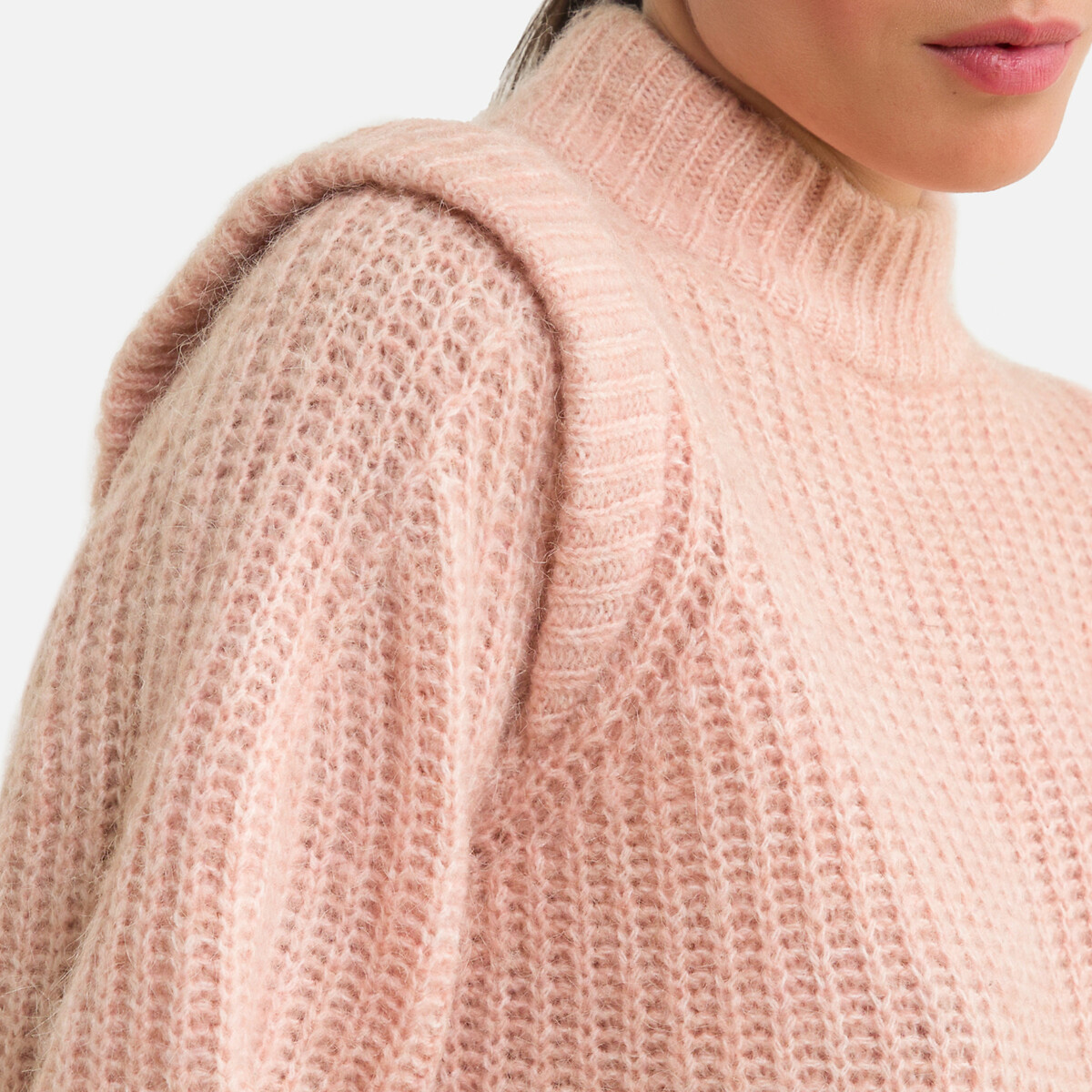 Пуловер LaRedoute Из плотного трикотажа вставки на плечах XS розовый, размер XS - фото 3
