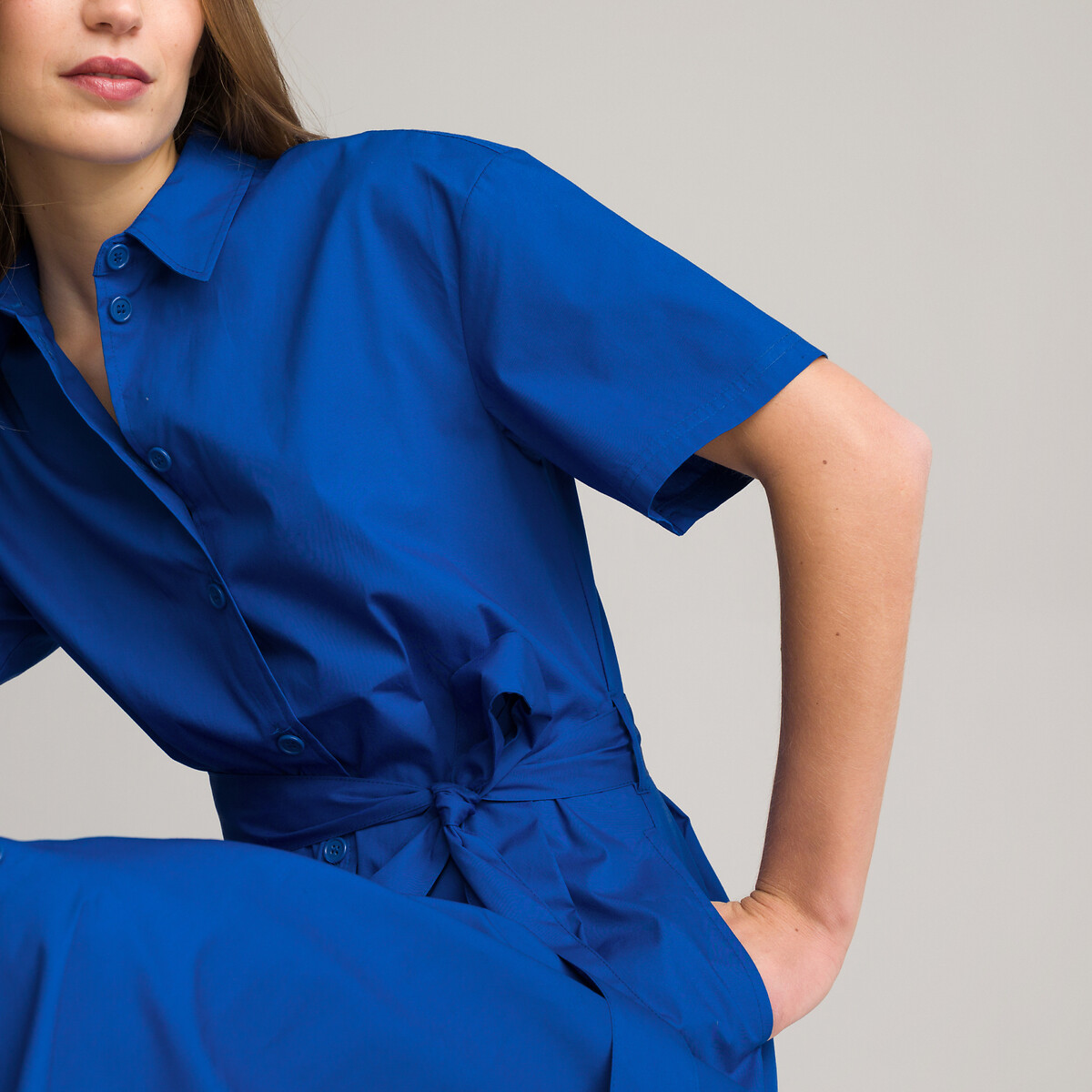Платье-рубашка Длинное с ремешком 40 синий LaRedoute, размер 40 - фото 3
