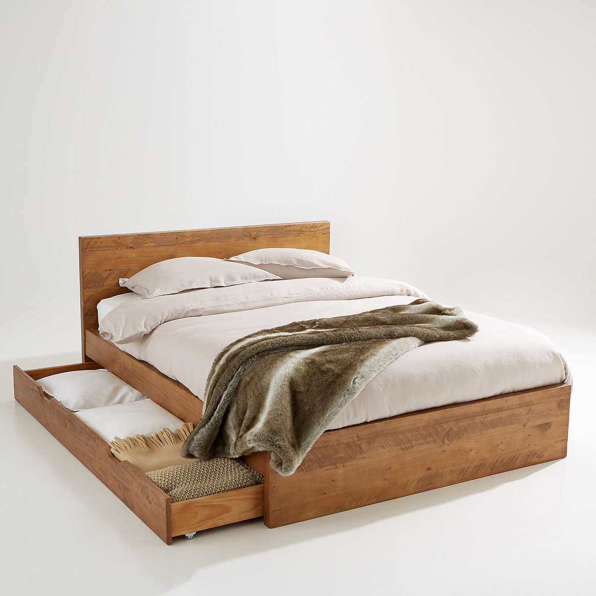 Кровать La Redoute Из массива сосны Lunja 160 x 200 см бежевый, размер 160 x 200 см - фото 3