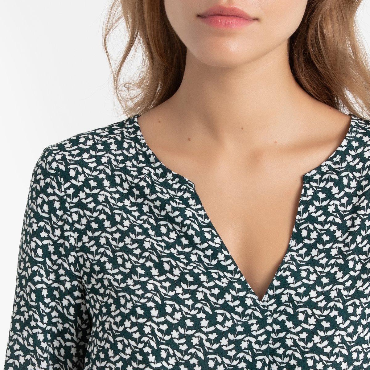 Блузка La Redoute С цветочным рисунком V-образным вырезом и рукавами XS зеленый, размер XS - фото 4