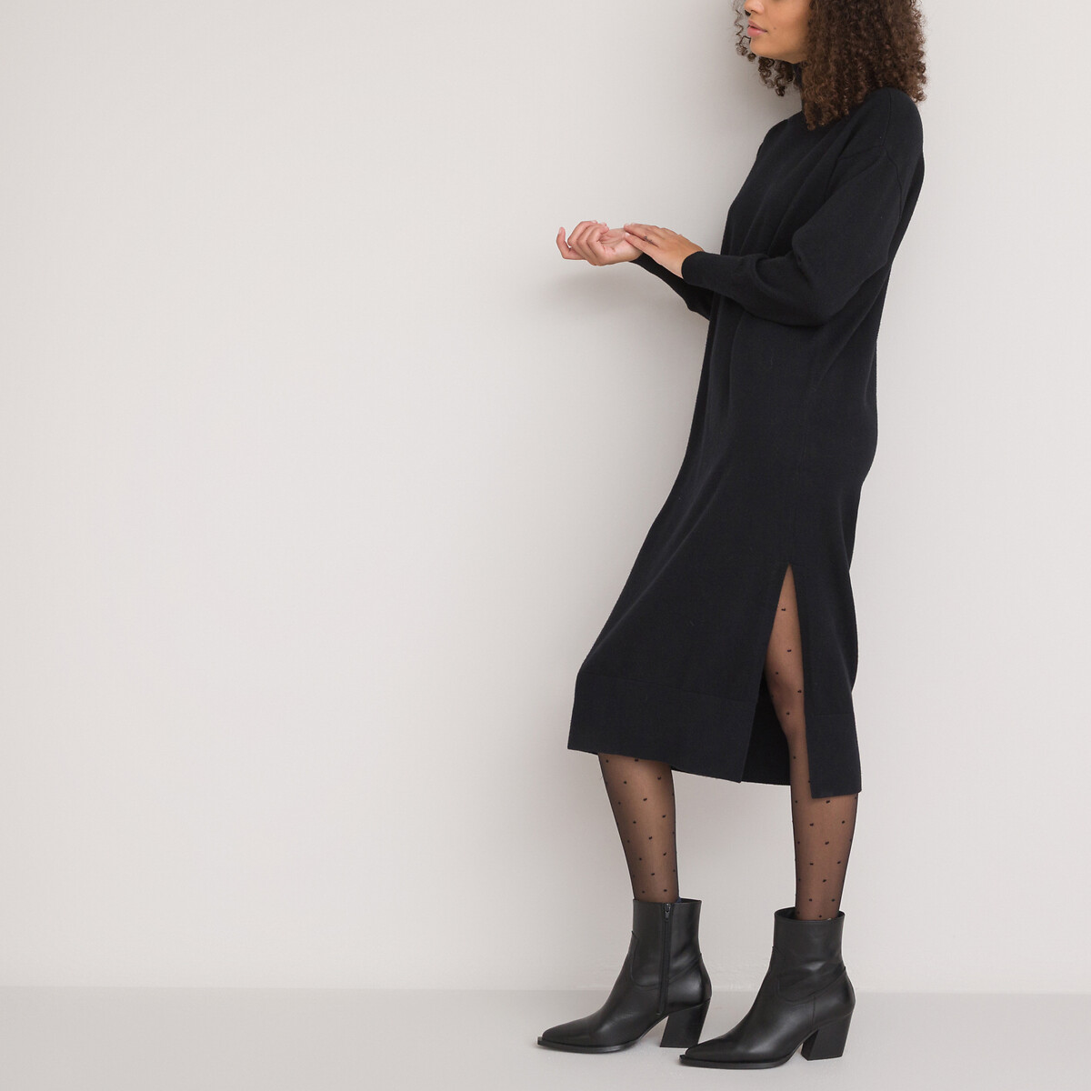 Платье-пуловер воротник с отворотом длинные рукава  XXL черный LaRedoute, размер XXL - фото 2