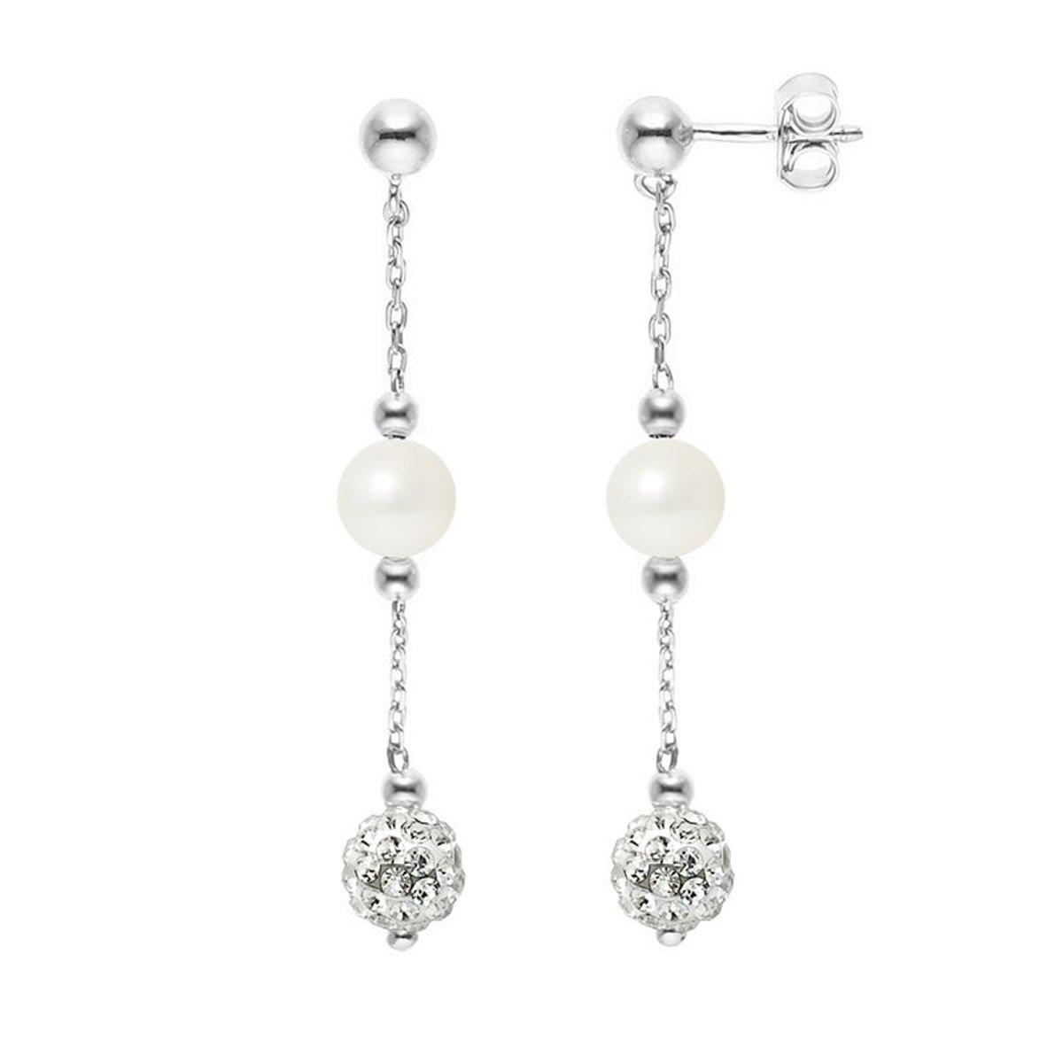 Boucles d'Oreilles Perles de Culture et Cristal