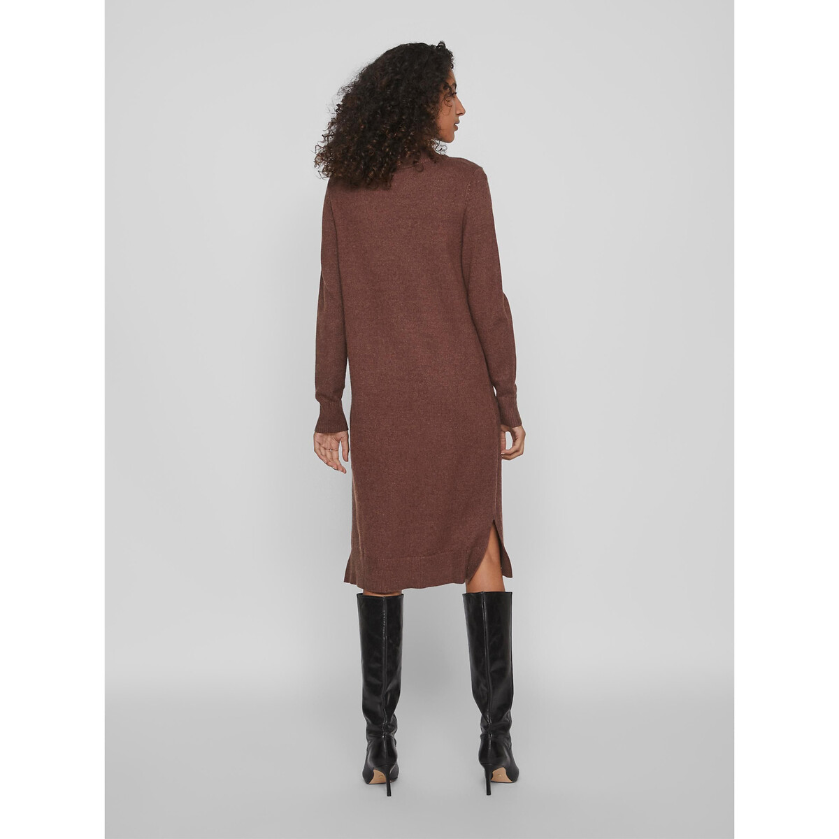 Платье-пуловер Миди из тонкого трикотажа воротник-стойка S каштановый LaRedoute, размер S - фото 5