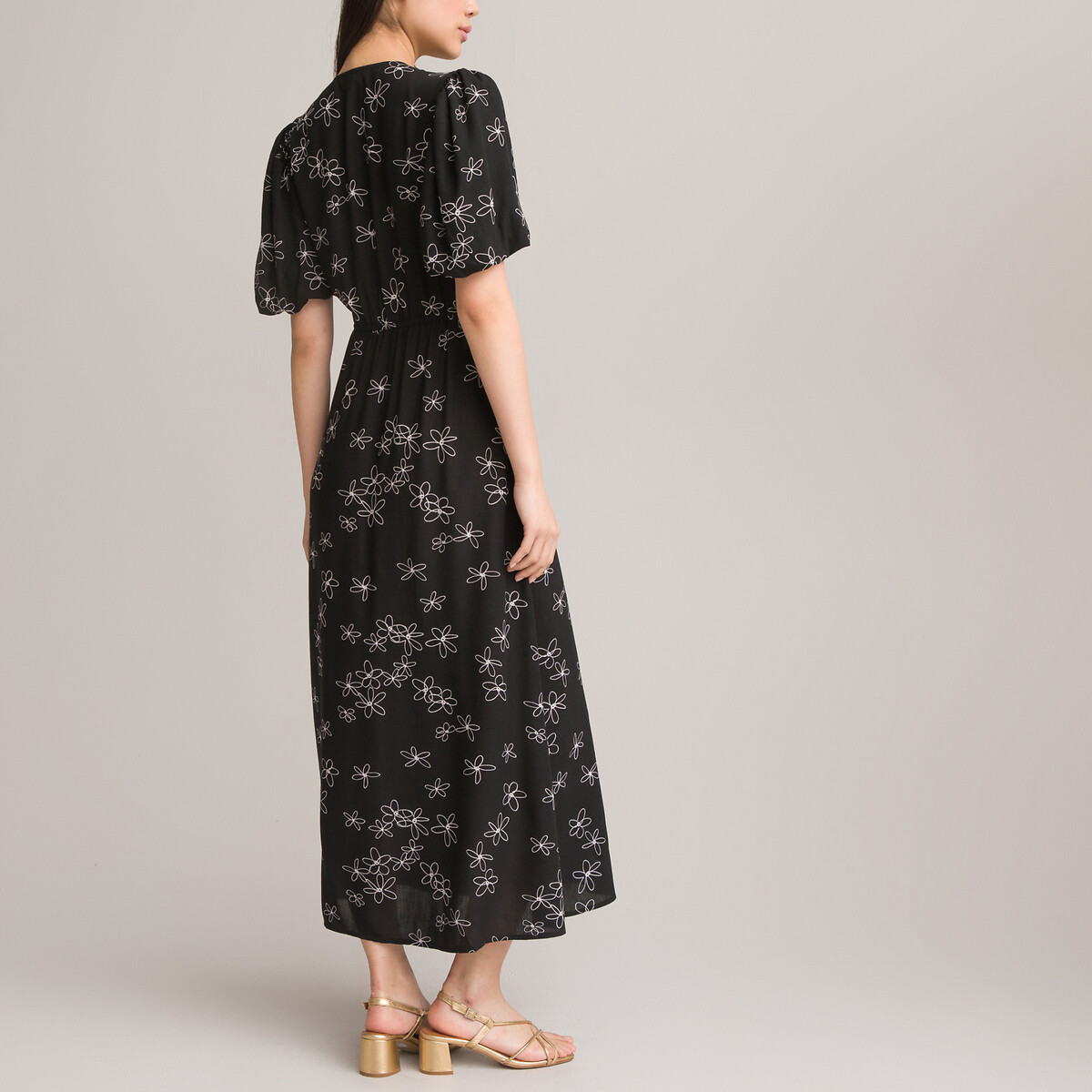 Платье Длинное с запахом с цветочным принтом 50 черный LaRedoute, размер 50 - фото 4