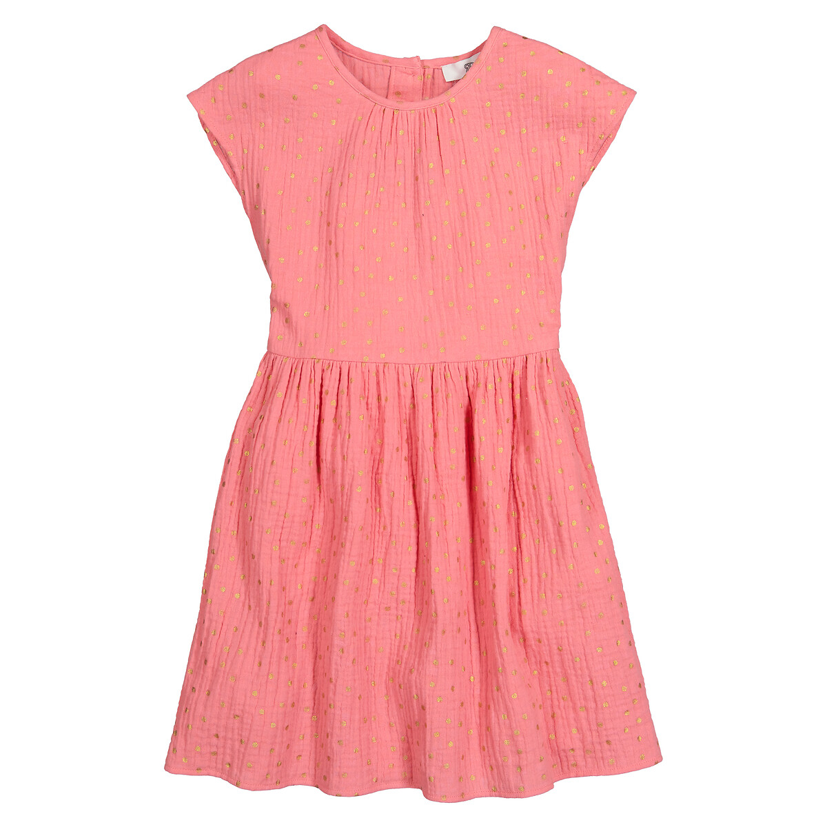 Платье С короткими рукавами из хлопчатобумажной газовой ткани с принтом в горошек 7 лет - 120 см розовый LaRedoute, размер 7 лет - 120 см - фото 3