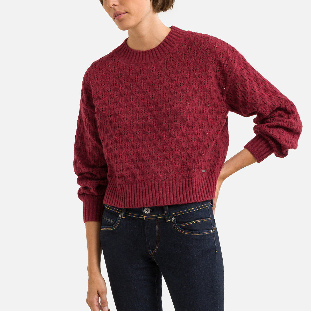 Пуловер Из ажурного трикотажа XL красный