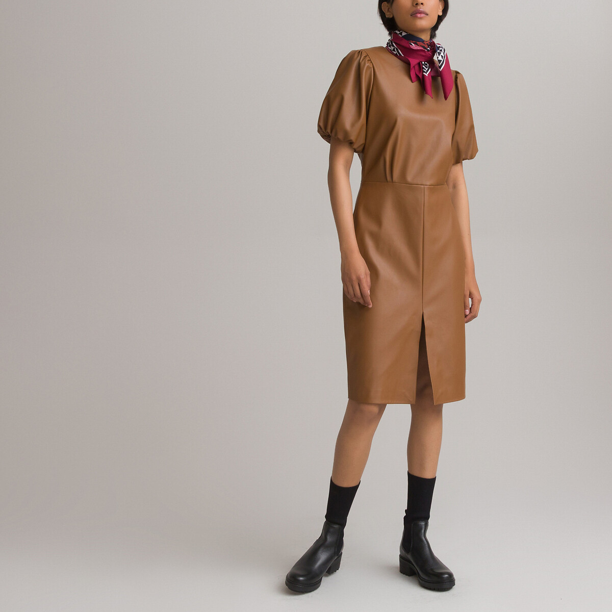 Платье-футляр LaRedoute Из искусственной кожи 44 каштановый, размер 44 - фото 2