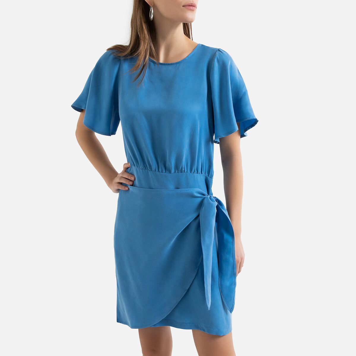 Платье С короткими рукавами и воланами 40 синий