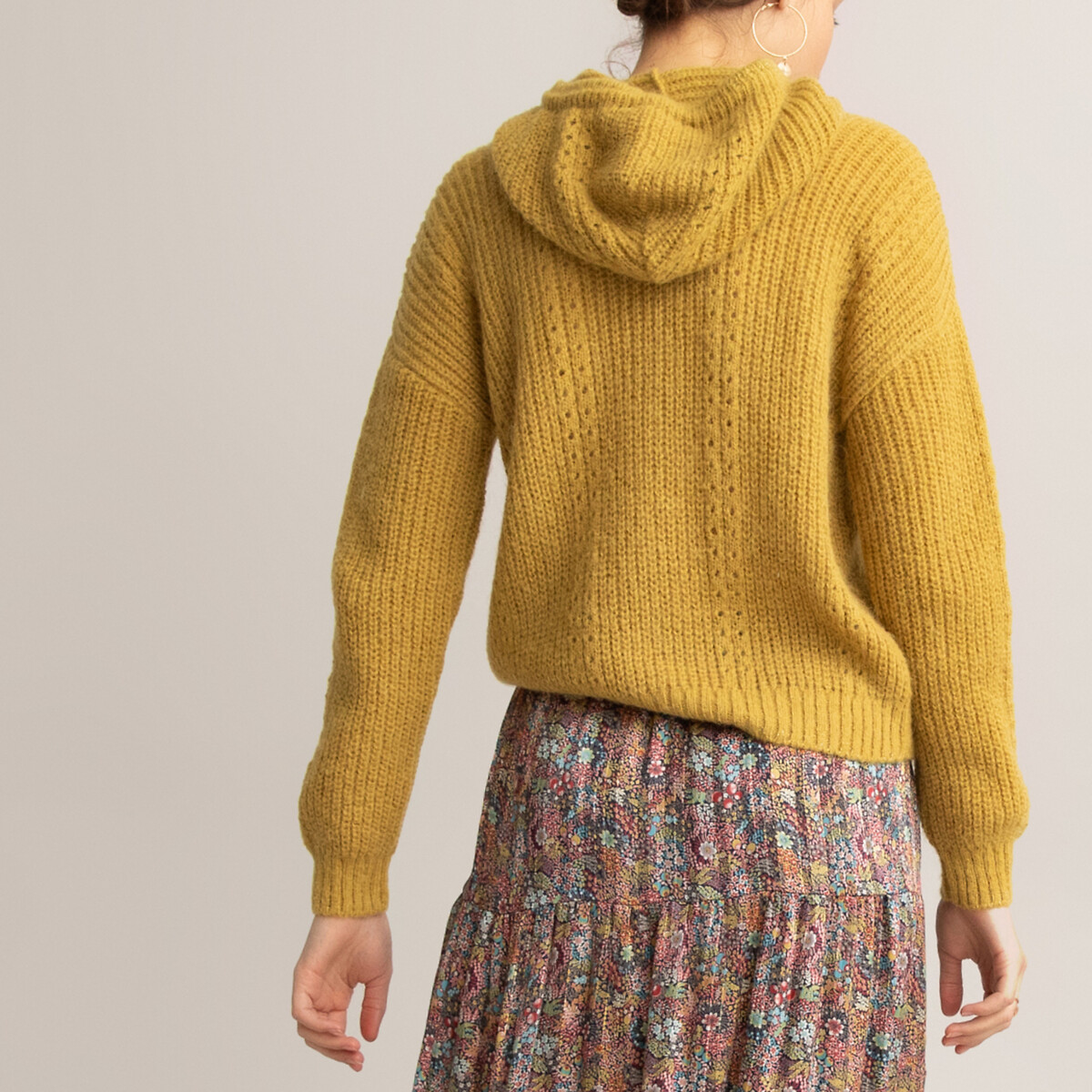 Пуловер LaRedoute С капюшоном из трикотажа-пуантель L желтый, размер L - фото 4