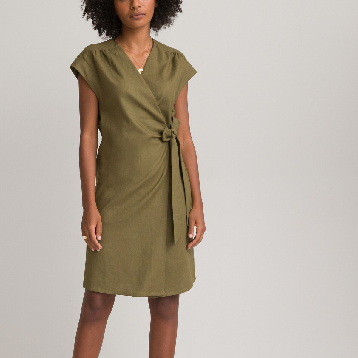 Платье LA REDOUTE COLLECTIONS Короткое с запахом с короткими рукавами 40 зеленый, размер 40 - фото 3