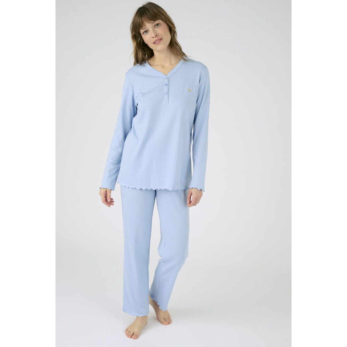 Комплект пижамный с длинными рукавами La Redoute XL синий 