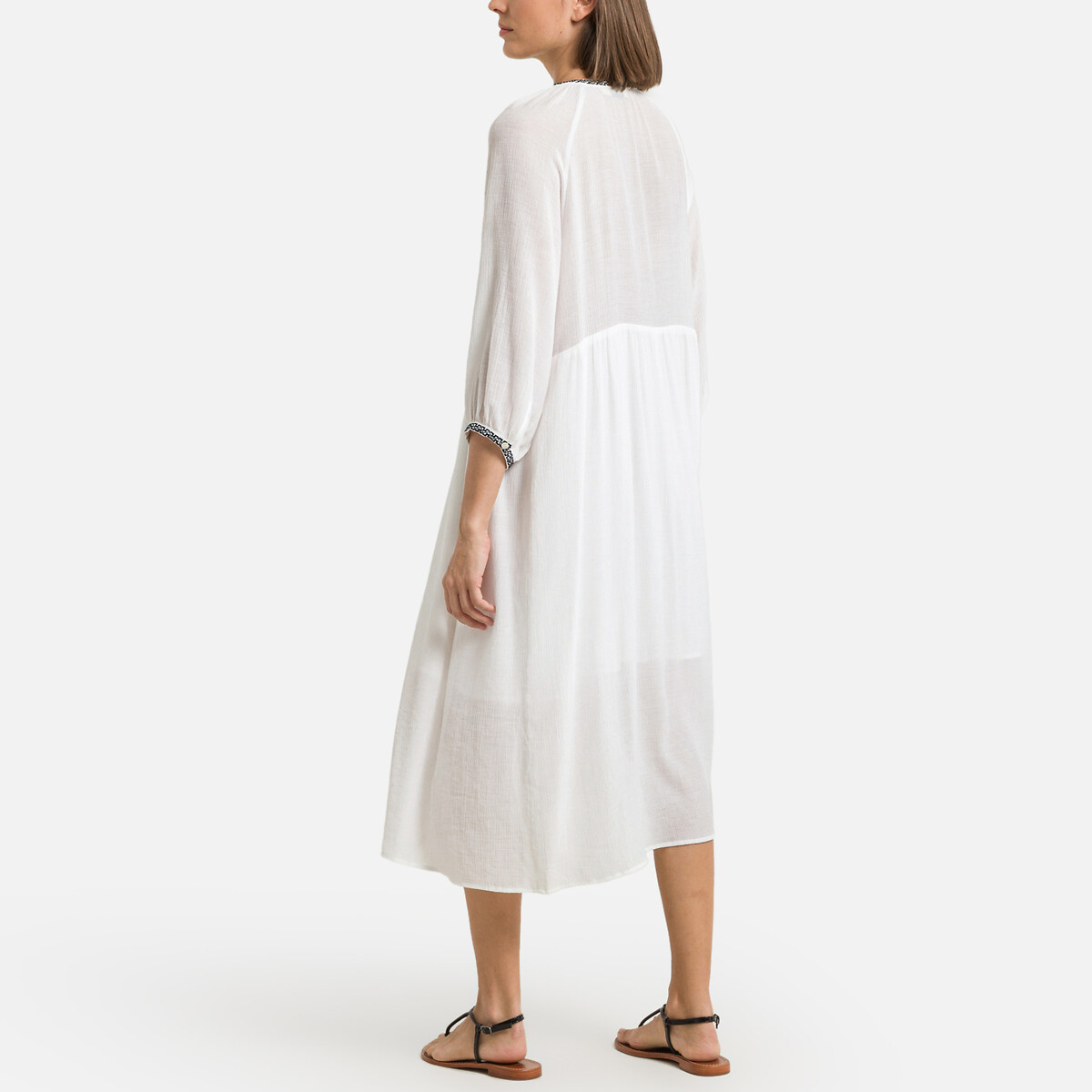Платье-миди С вышивкой 0(XS) белый LaRedoute, размер 0(XS) Платье-миди С вышивкой 0(XS) белый - фото 4