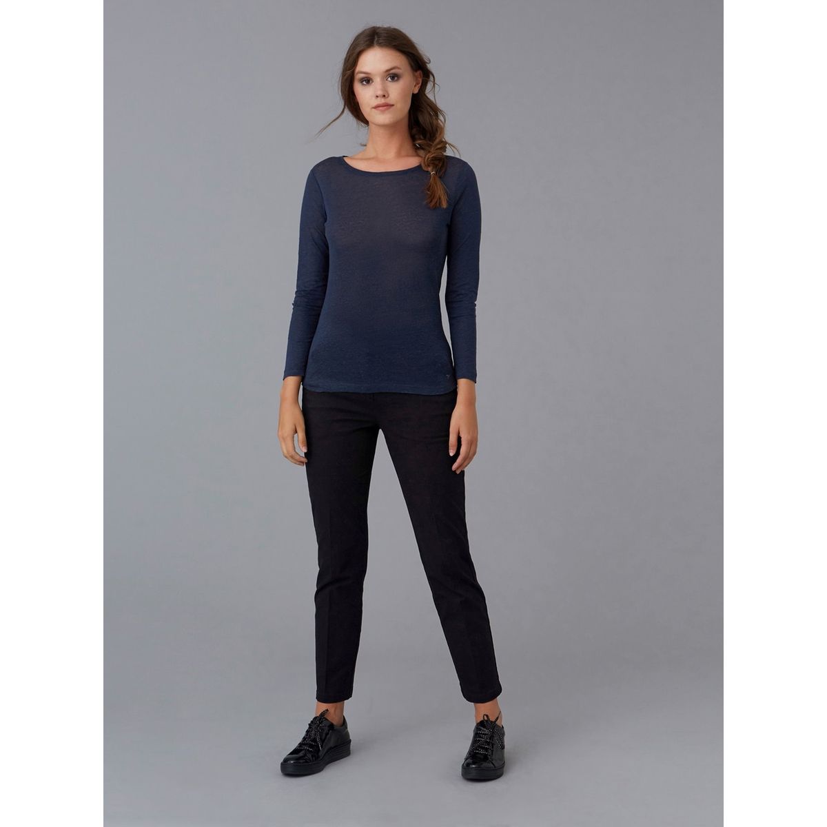 T-shirt femme jersey de lin col bateau