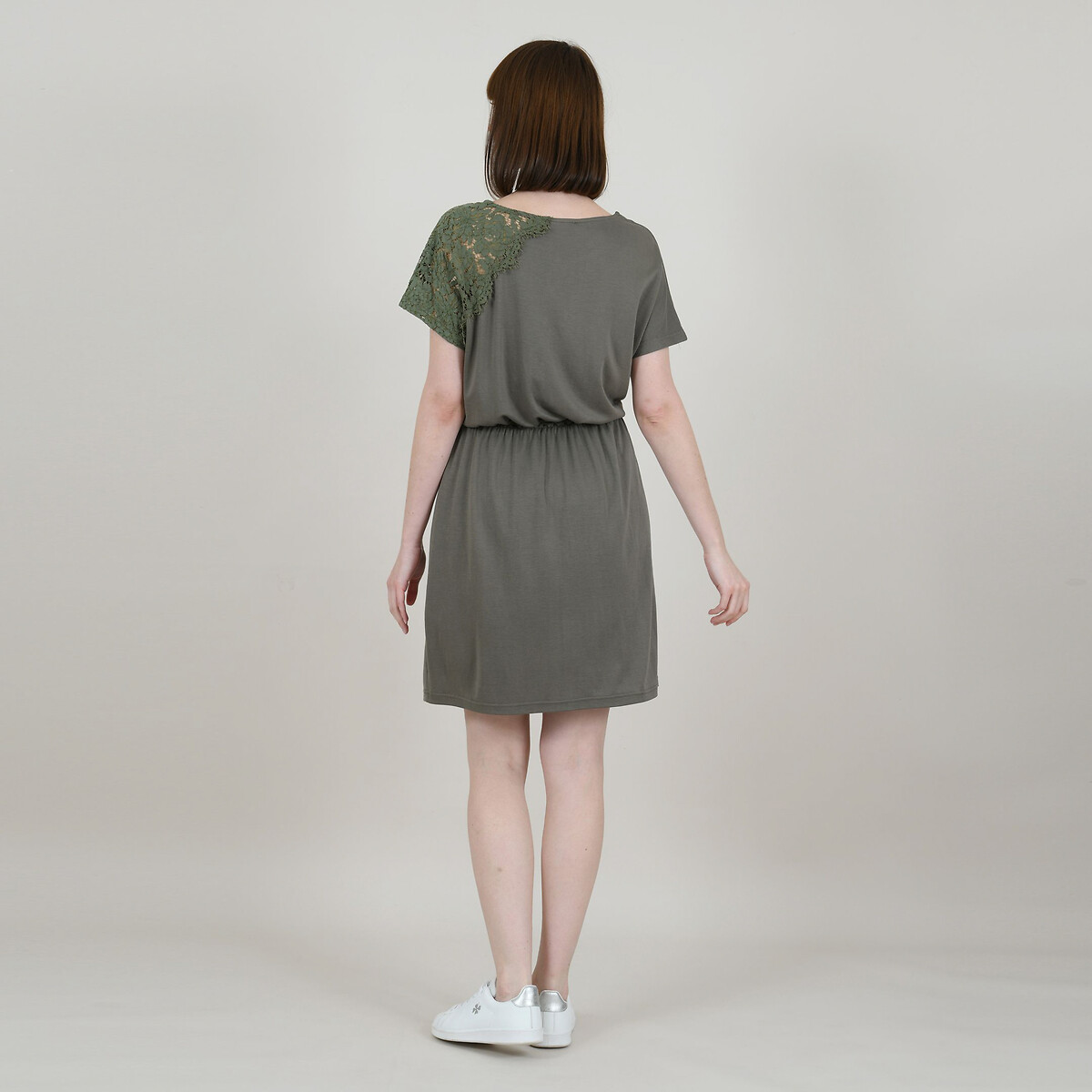 Платье La Redoute С бантом на поясе и вставками из кружева XS зеленый, размер XS - фото 4