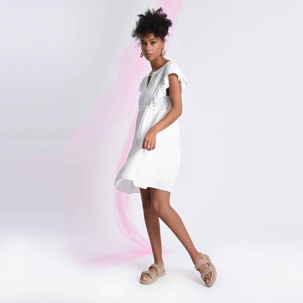 Платье MOLLY BRACKEN Короткое с пластроном с кружевом вышитым крючком S белый, размер S - фото 2