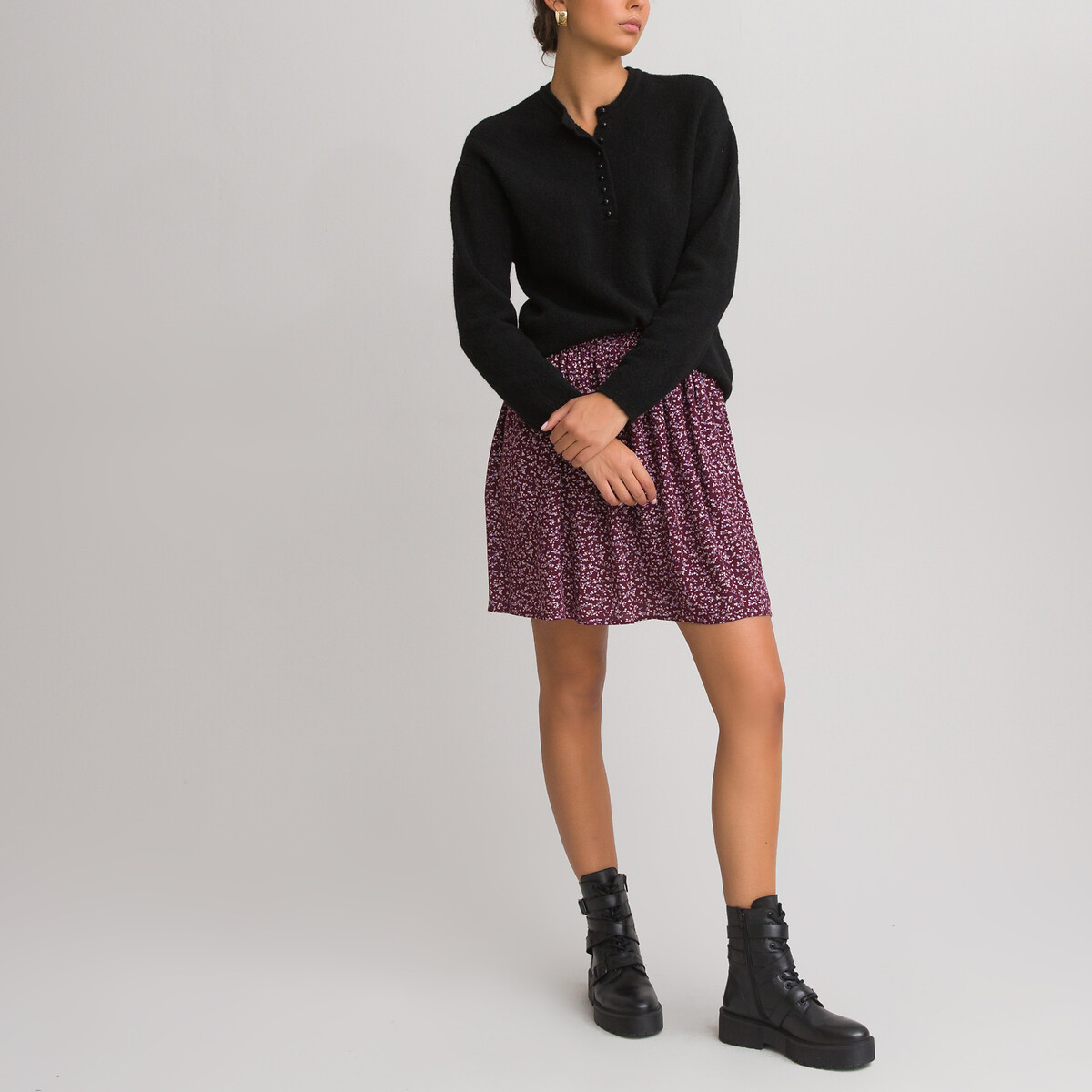 Пуловер LaRedoute С круглым вырезом с разрезом спереди из тонкого трикотажа M черный, размер M - фото 2