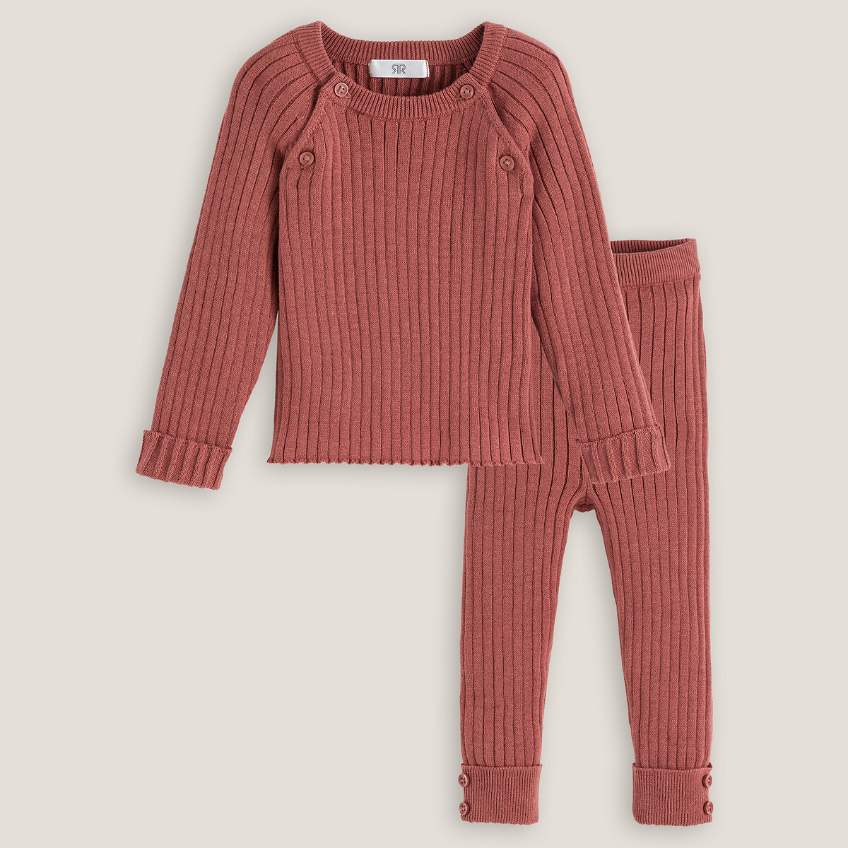 Комплект из 2 вещей пуловер LA REDOUTE COLLECTIONS леггинсы из трикотажа 1 год - 74 см розовый, размер 1