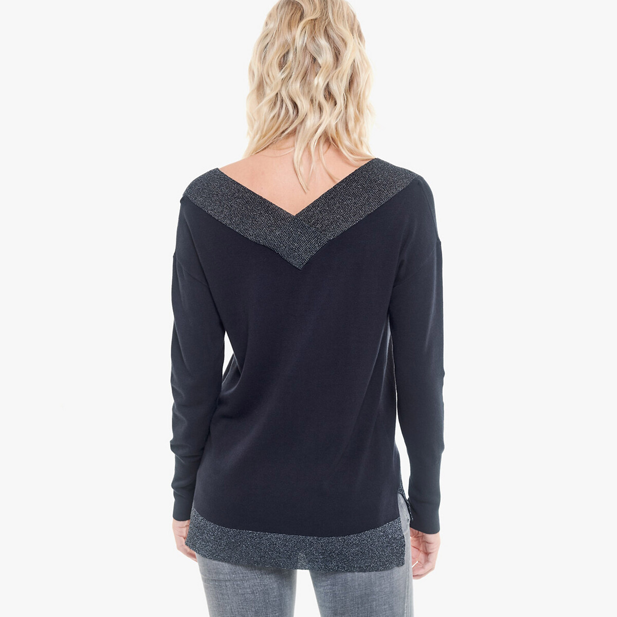 Пуловер La Redoute Из тонкого трикотажа V-образный вырез XS синий, размер XS - фото 5