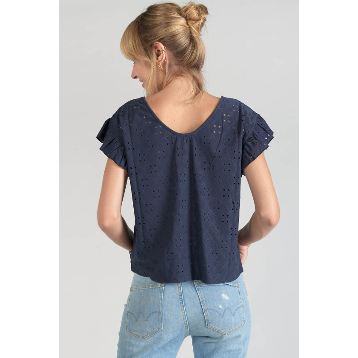 Блузка С вышивкой короткими рукавами и V-образным вырезом XL синий LaRedoute, размер XL - фото 2