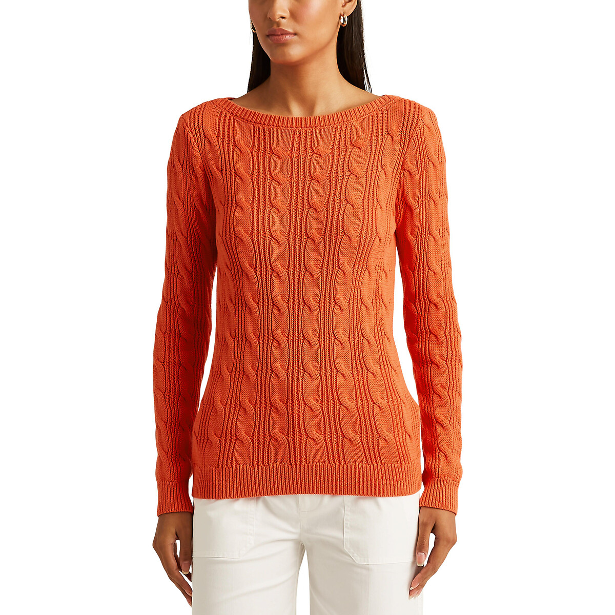 Пуловер LAUREN RALPH LAUREN С витым узором с круглым вырезом 100 хлопок L оранжевый, размер L