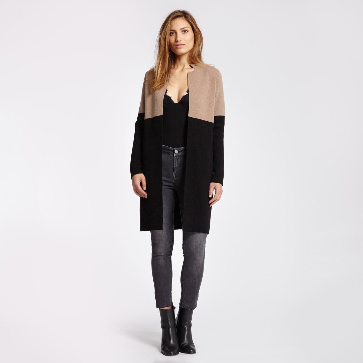 

Кардиган La Redoute, Каштановый, Длинный двухцветный XS каштановый