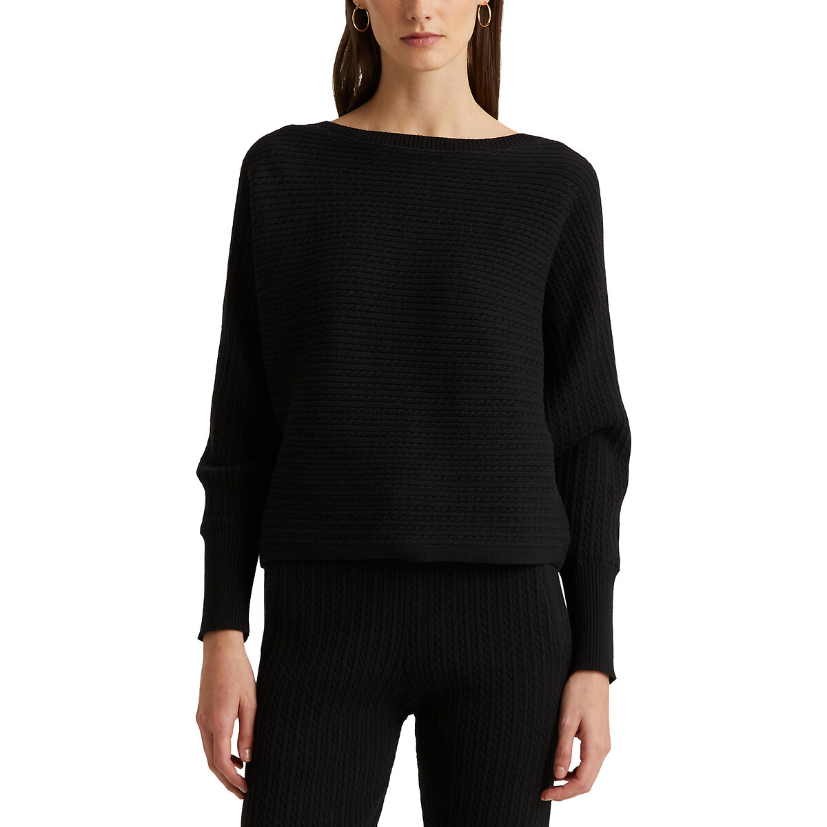 Пуловер LAUREN RALPH LAUREN С вырезом-лодочка из трикотажа XS черный, размер XS