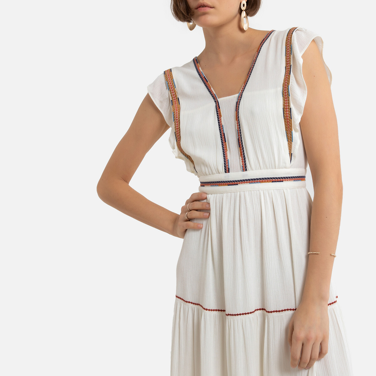 Платье LaRedoute Длинное V-образный вырез короткие рукава 3(L) белый, размер 3(L) Длинное V-образный вырез короткие рукава 3(L) белый - фото 4