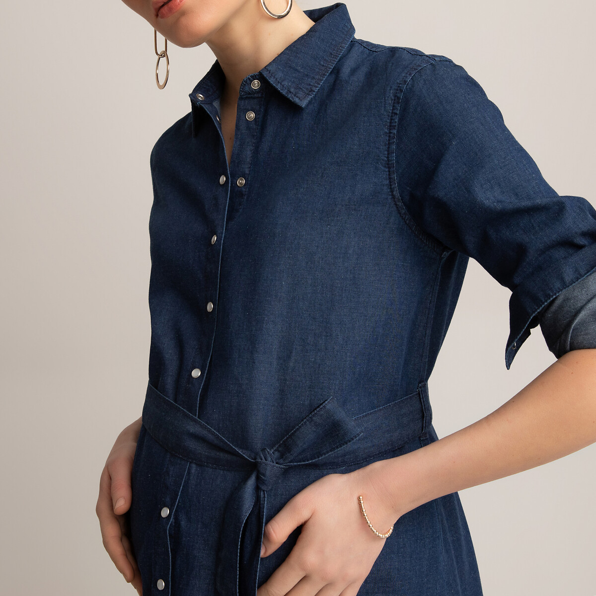 Платье-рубашка LaRedoute Для периода беременности из легкой джинсовой ткани 44 (FR) - 50 (RUS) синий, размер 44 (FR) - 50 (RUS) Для периода беременности из легкой джинсовой ткани 44 (FR) - 50 (RUS) синий - фото 3