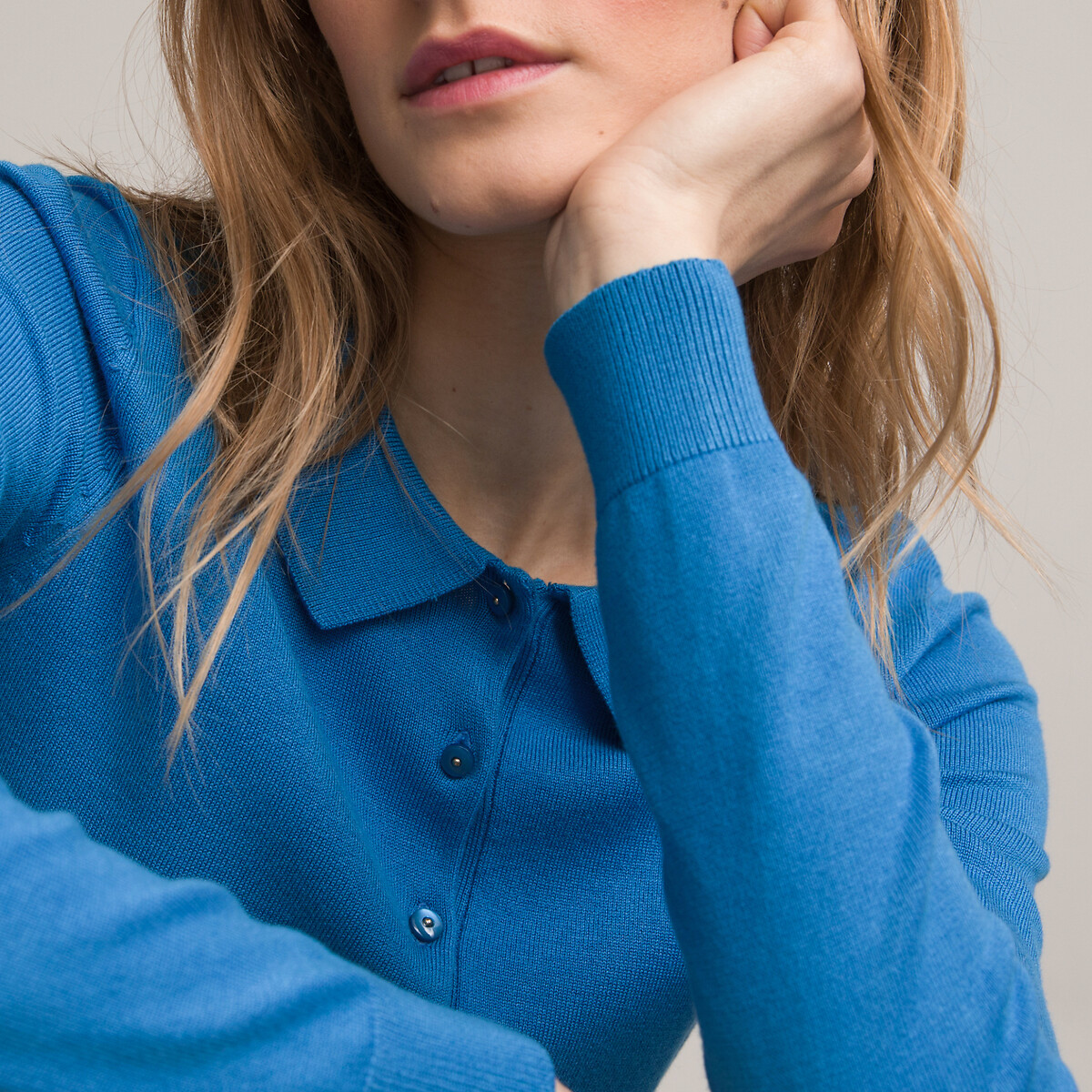 Пуловер С воротником-поло и длинными рукавами из тонкого трикотажа XS синий LaRedoute, размер XS - фото 3