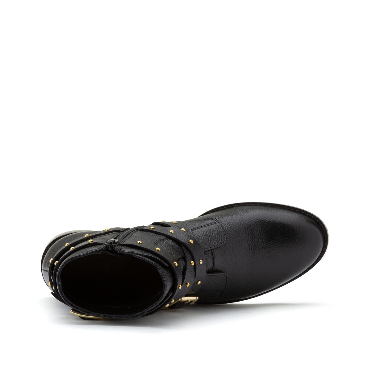 Ботинки LaRedoute Из кожи на плоском каблуке отделка ремешками 36 черный, размер 36 - фото 4