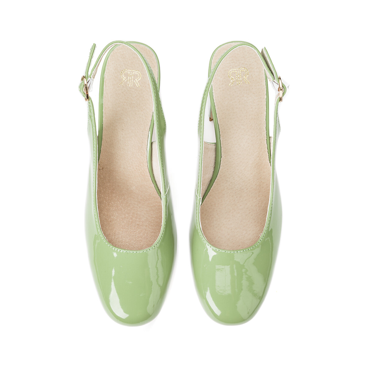 Туфли-лодочки LA REDOUTE COLLECTIONS Лакированные на широком каблуке с открытым задником 39 зеленый, размер 39 - фото 3