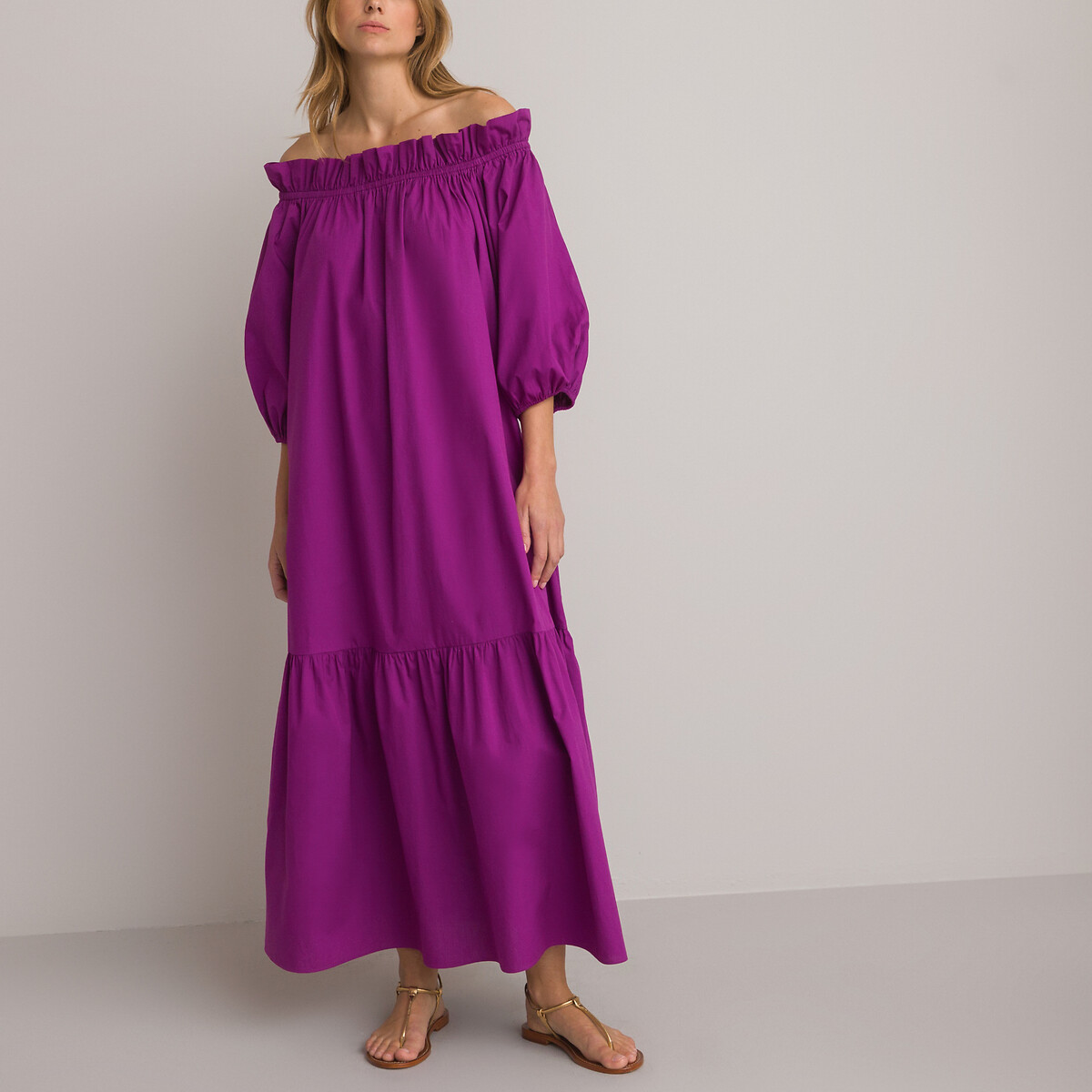 Платье Длинное круглый вырез короткие рукава с напуском 54 фиолетовый LaRedoute, размер 54 - фото 1