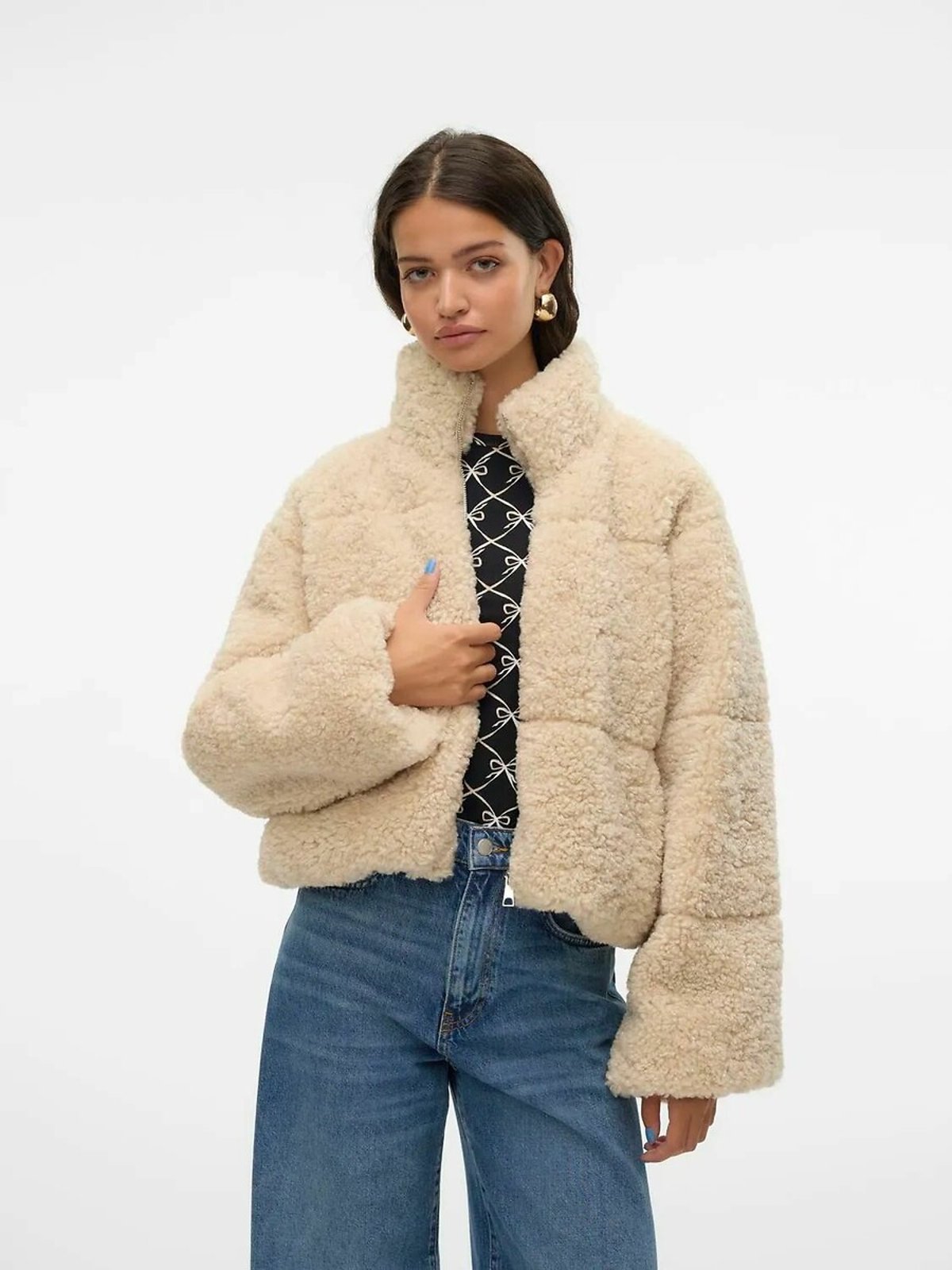 

Куртка LaRedoute, Бежевый, Куртка с воротником-стойкой из ткани букле M бежевый