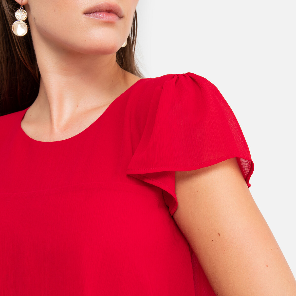 Платье La Redoute С воланом из жатого крепа 38 (FR) - 44 (RUS) красный, размер 38 (FR) - 44 (RUS) С воланом из жатого крепа 38 (FR) - 44 (RUS) красный - фото 3