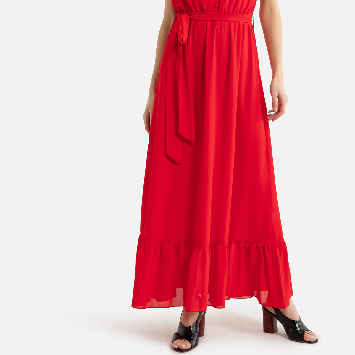 Платье LaRedoute Длинное с воланами пуговицами с ремешком M красный, размер M - фото 3
