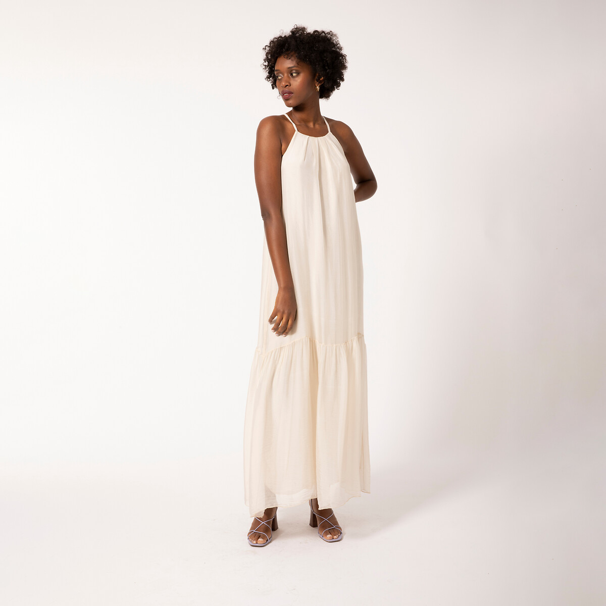 Платье LaRedoute Расклешенное длинное без рукавов XS бежевый, размер XS - фото 1