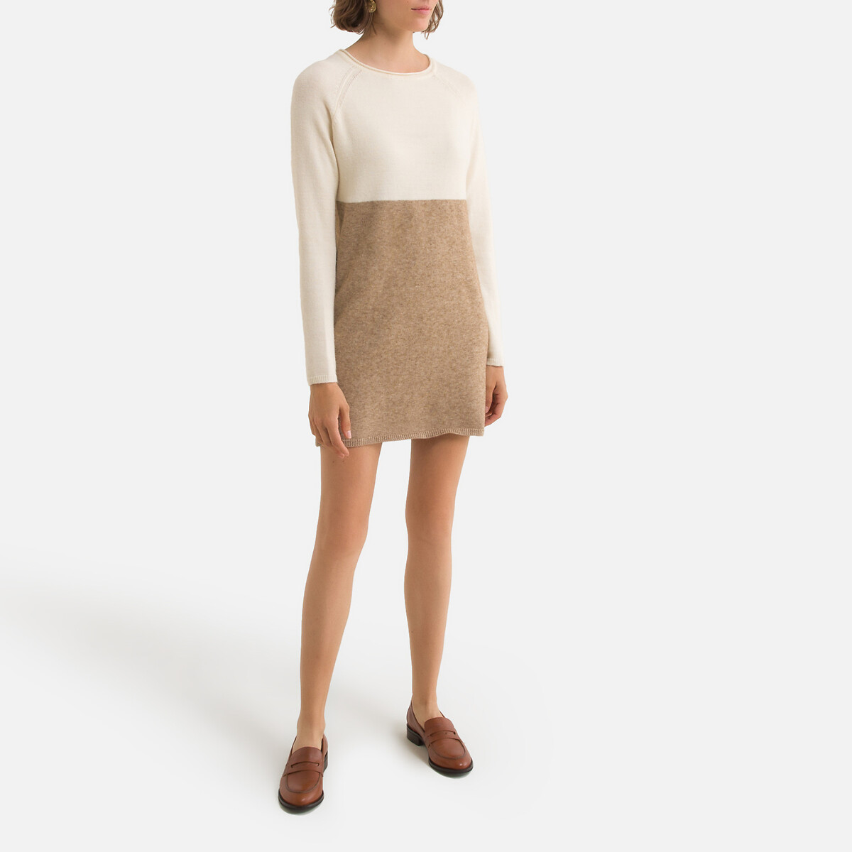 Платье-пуловер LaRedoute Трехцветное из плотного трикотажа S бежевый, размер S - фото 2